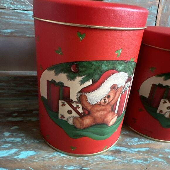 HOUSE OF LLOYD 1988 Nesting Tin 3pc Canister Set Teddy Bear Christmas Presents - Picture 2 of 15